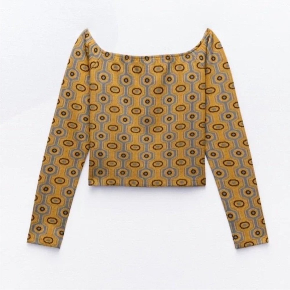 Zara Mustard Yellow Geometric Long Sleeve Top